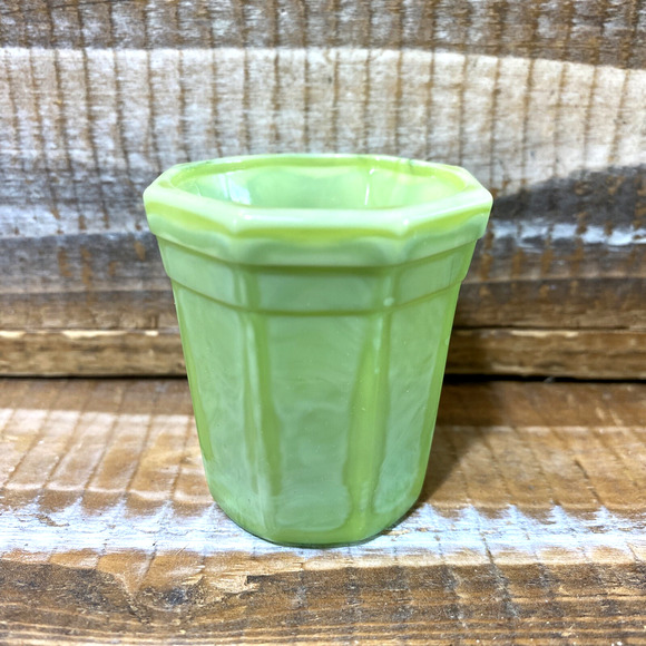 Set 4 Vintage 1930s Akro Agate Green Slag Jadeite Shot Drink Glasses 2" - Picture 8 of 13